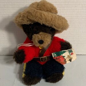 RCMP Plush Bear with Red Jacket and Tan Hat.